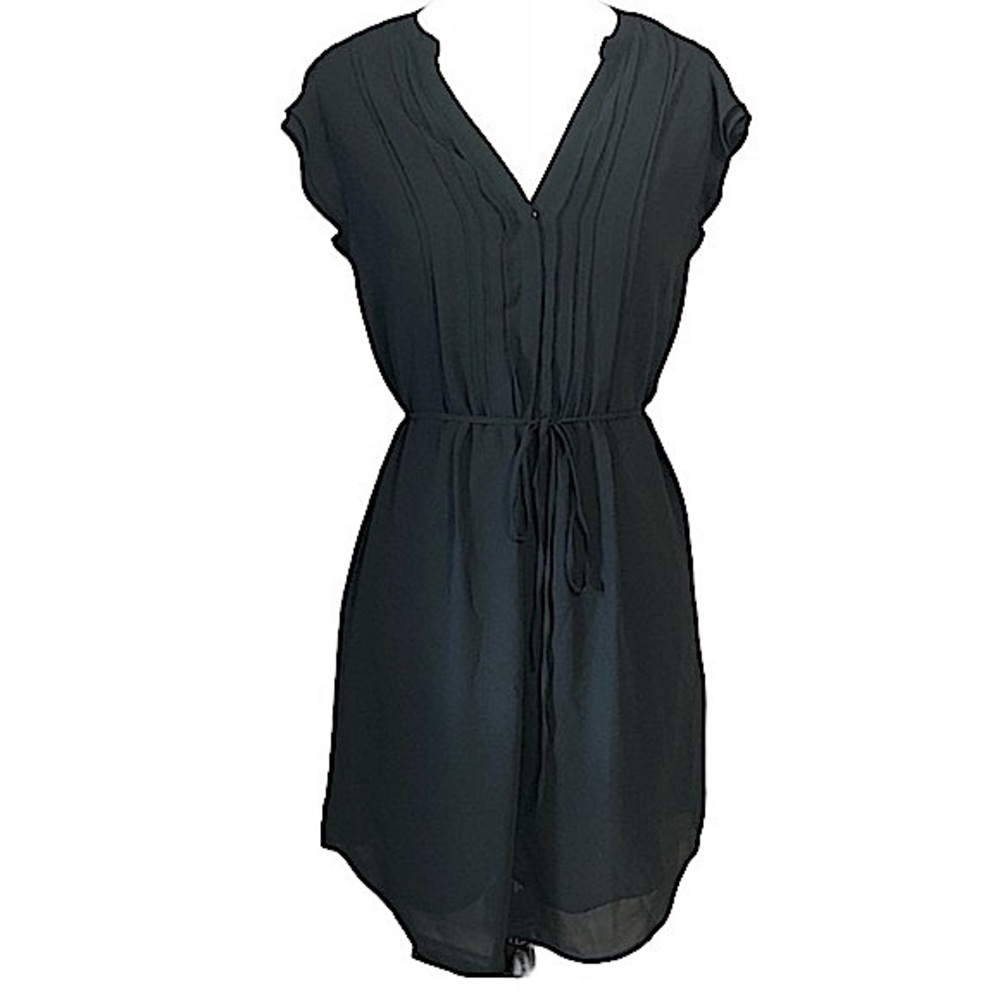 H&M Black Pleated Lightweight Button Shirt Dress